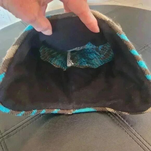Kootenay Knitting Co Adult Unisex Brown/Turquoise Wool Knit Lined Beanie. - Picture 4 of 6